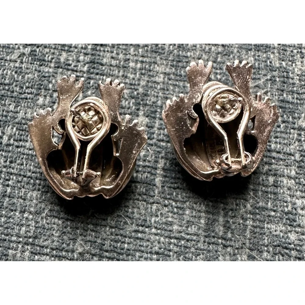 Kieselstein-Cord 1990 Sterling Silver Frog Omega Back Post Earrings Vintage - Picture 5 of 5